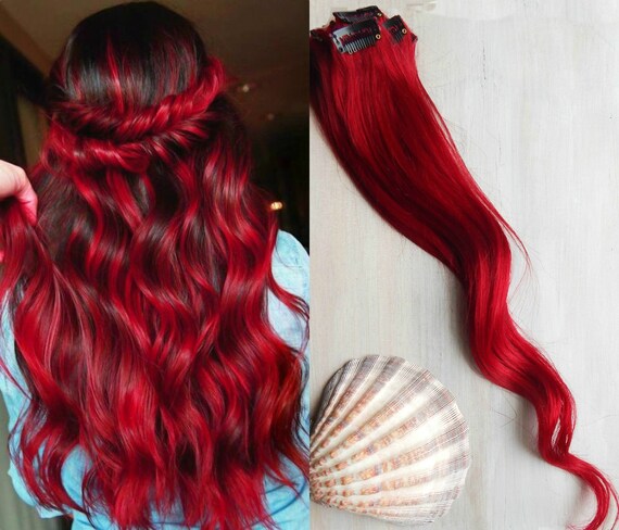Cherry Red Hair Extensions Clip In Hair Red Hair Mermaid Etsy