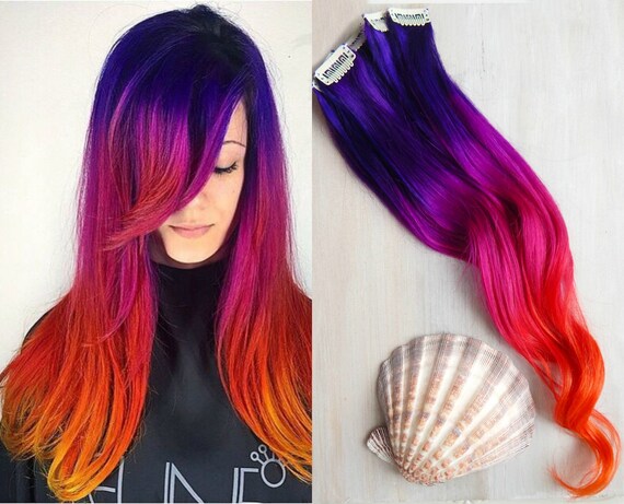 Sunset Ombre Hair Rainbow Hair Extensions Tie Dyed Hair Etsy