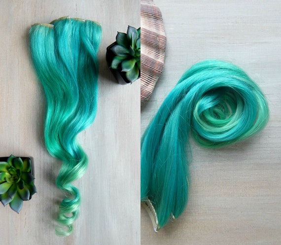 Teal Blue Human Hair Clip In Hair Extensions Mermaid Hair Etsy