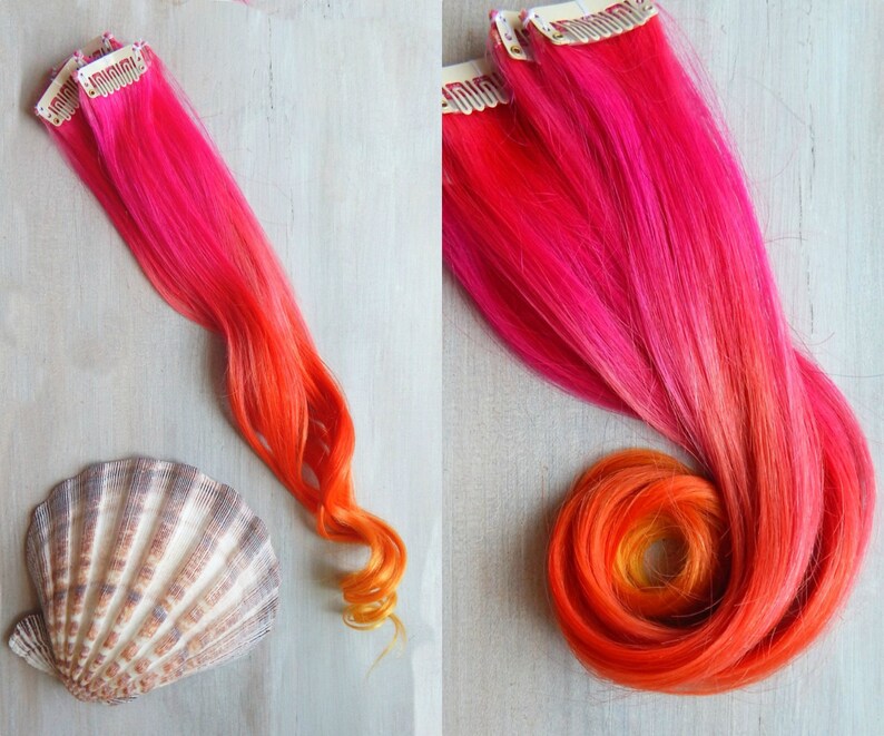 Neon Ombre Hair Rainbow Hair Extensions Clip In Hair Human Etsy