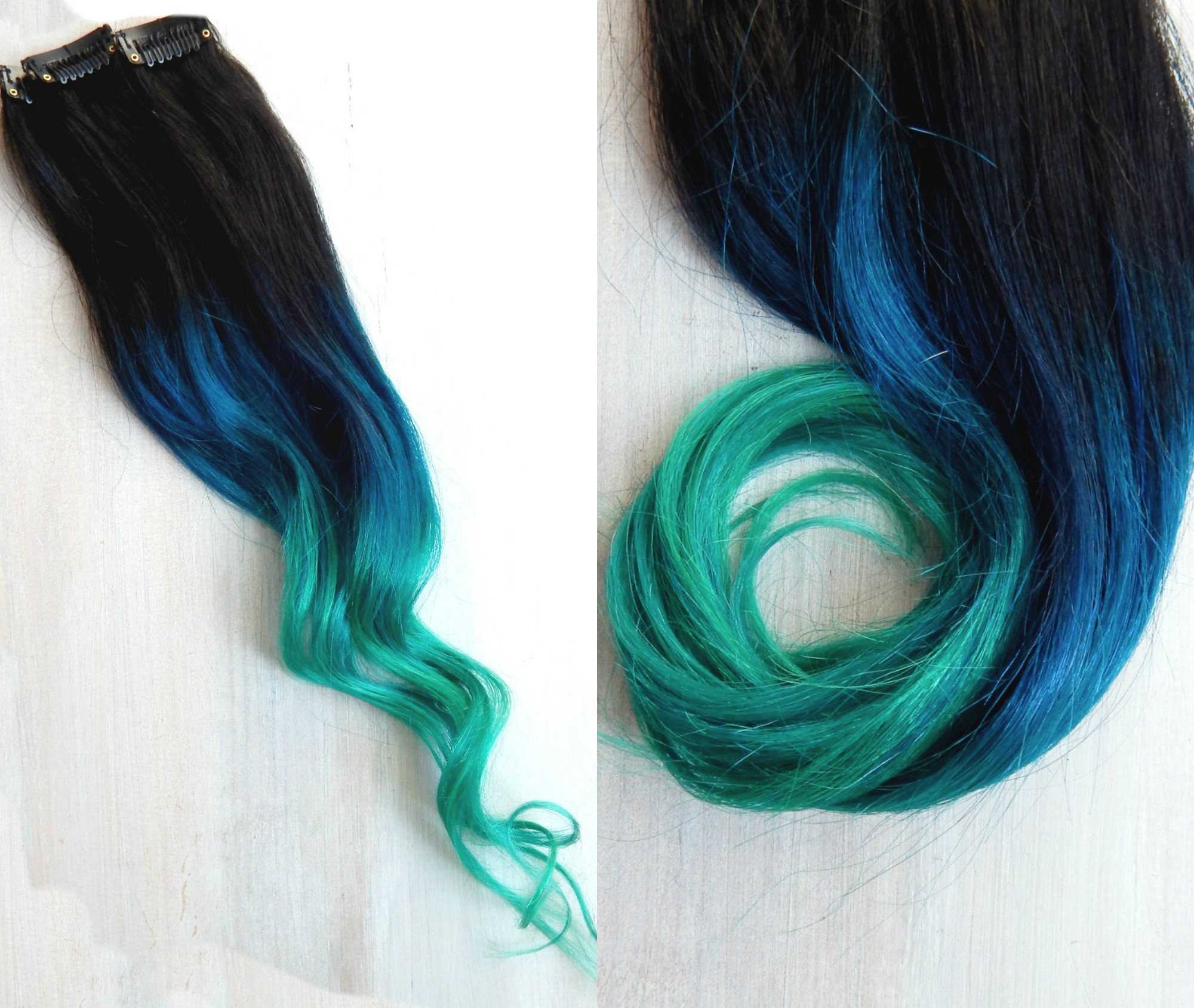 Blue Mermaid Hair Extensions Blue Green Ombre Human Hair Etsy