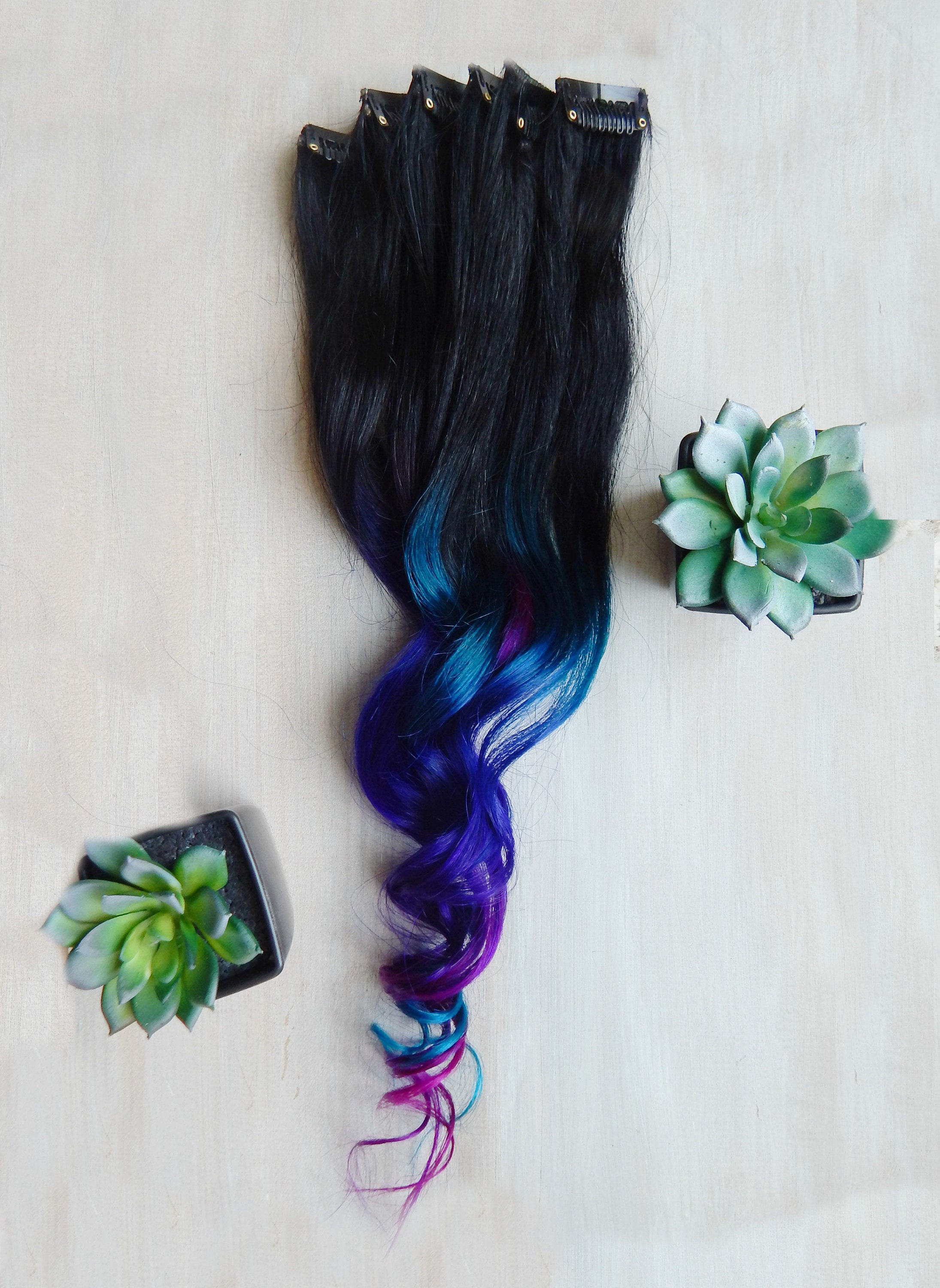 Dark Blue Real Human Hair Extensions Clip in Galaxy Mermaid Hairstyles Galaxy Queen, Holographic Mermaid ???? ~ Thanks  main image 2