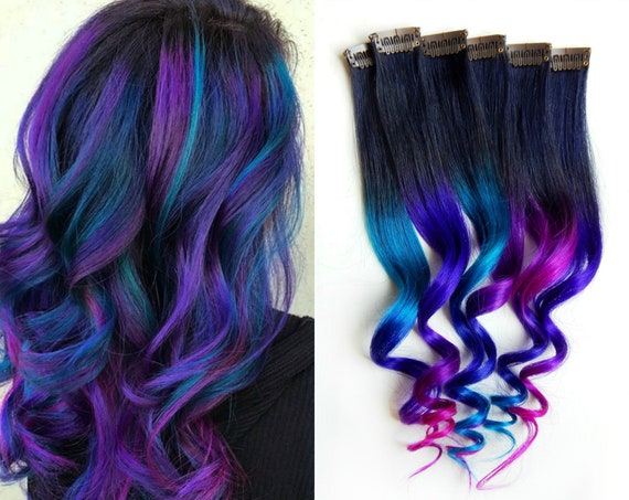 Blue and Purple Mermaid Hair Extensions - wide 1