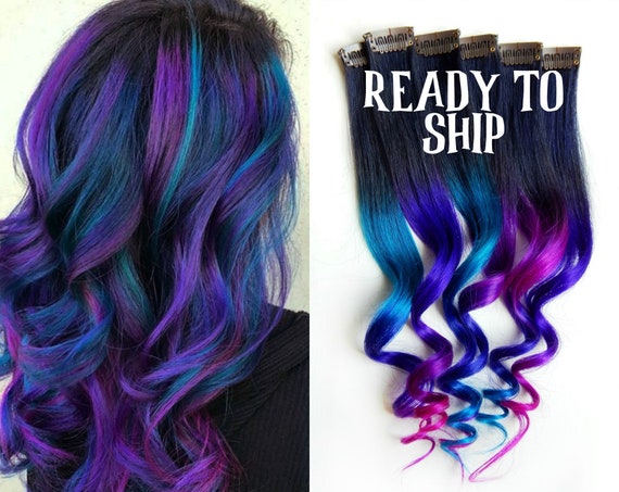 Mermaid Hair Extensions Galaxy Hair Purple Ombre Hair Human Etsy