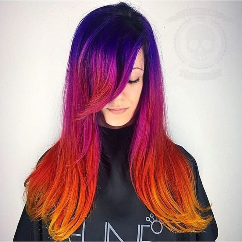 Sunset Ombre Hair Rainbow Hair Extensions Tie Dyed Hair Etsy