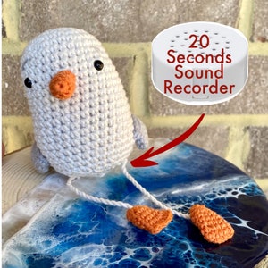 Mouette avec enregistreur vocal de 20 secondes à l’intérieur du crochet, cadeau personnel, animal en peluche