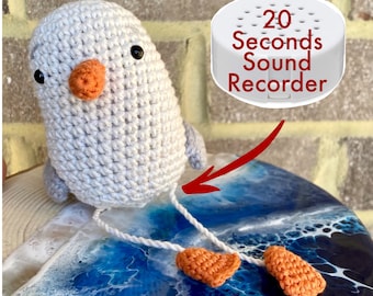 Gaviota con grabadora de voz de 20 segundos dentro de crochet regalo personal peluche animal