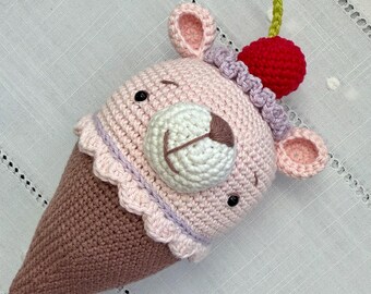 Crochet Bear Ice Cream Plush: Handmade Cotton Amigurumi Toy