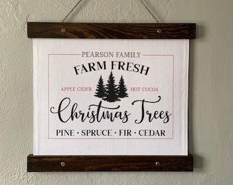 Personalized Family Christmas Tree Farm Sign Hanging Canvas Print White Canvas