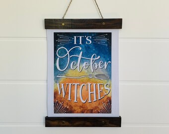 It's October Witches Hanging Canvas Blue/Orange