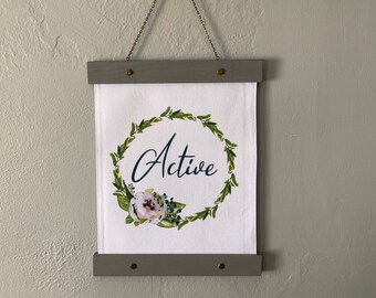 Custom Word of the Year Hanging Canvas Print Antique Rose Floral Wreath