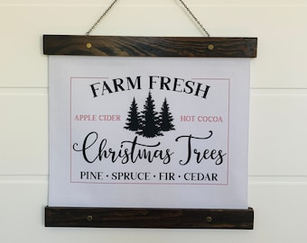 Christmas Tree Farm Sign Hanging Canvas White