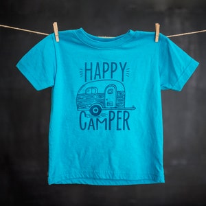 Happy Camper, Pink, Blue, Green, Graphic Tee, Screen Printed Tee, Sibling Shirts, Toddler Graphic Tee, Matching Family Tee, Short Sleeve Tee image 1