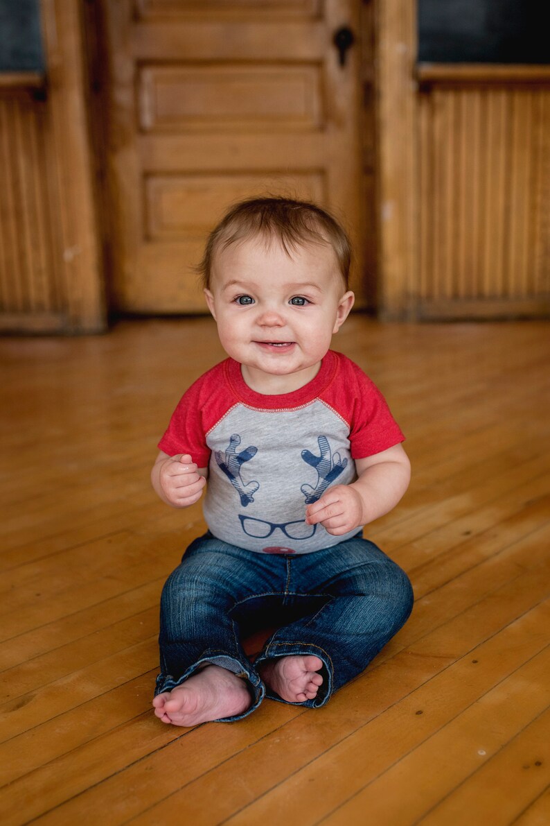 Hipster Rudolph Christmas Baby Bodysuit image 2