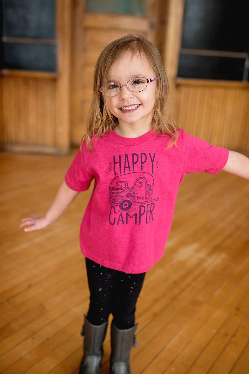 Happy Camper, Pink, Blue, Green, Graphic Tee, Screen Printed Tee, Sibling Shirts, Toddler Graphic Tee, Matching Family Tee, Short Sleeve Tee image 6