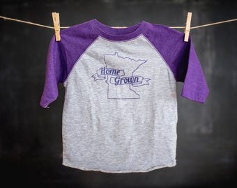 Minnesota Graphic Tee, Home Grown, Toddler Tee, Baseball Tee, Raglan Sleeve, Purple, Royal Blue, Family Tees