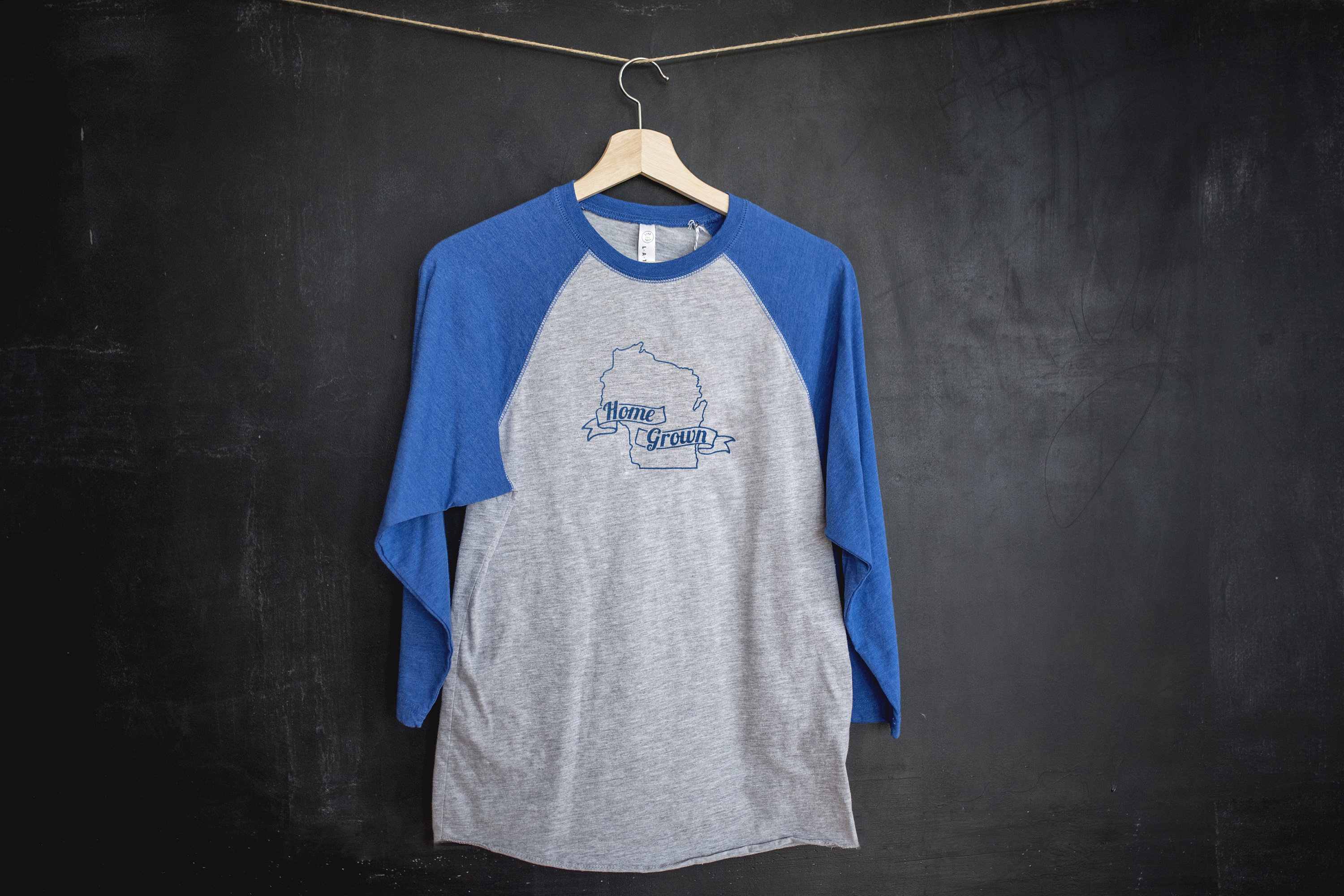 blue and grey baseball tee