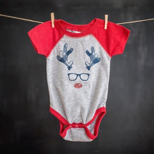 Hipster Rudolph Christmas Baby Bodysuit image 1