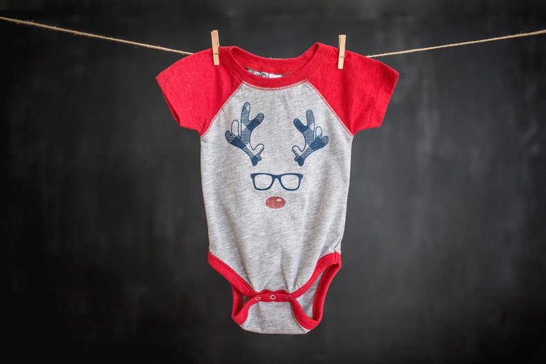 Hipster Rudolph Christmas Baby Bodysuit image 1