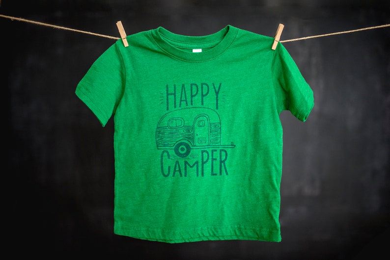 Happy Camper, Pink, Blue, Green, Graphic Tee, Screen Printed Tee, Sibling Shirts, Toddler Graphic Tee, Matching Family Tee, Short Sleeve Tee image 2