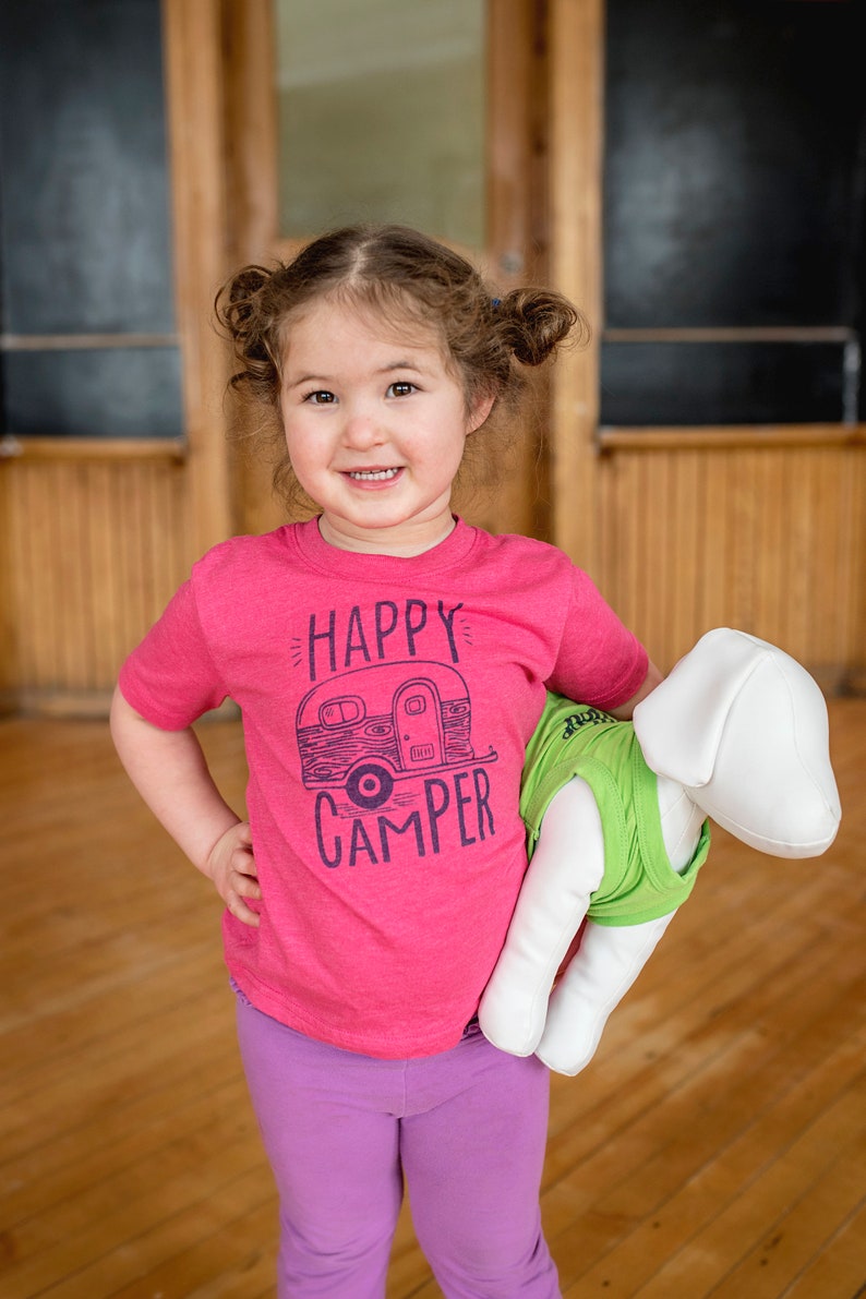 Happy Camper, Pink, Blue, Green, Graphic Tee, Screen Printed Tee, Sibling Shirts, Toddler Graphic Tee, Matching Family Tee, Short Sleeve Tee image 4