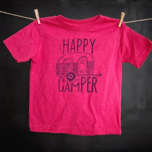 Happy Camper, Pink, Blue, Green, Graphic Tee, Screen Printed Tee, Sibling Shirts, Toddler Graphic Tee, Matching Family Tee, Short Sleeve Tee image 3