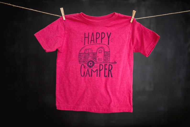 Happy Camper, Pink, Blue, Green, Graphic Tee, Screen Printed Tee, Sibling Shirts, Toddler Graphic Tee, Matching Family Tee, Short Sleeve Tee image 3