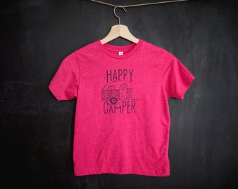 Happy Camper, Pink, Blue, Green, Graphic Tee, Screen Printed Tee, Sibling Shirts, Adult Graphic Tee, Matching Family Tee, Mommy and Me