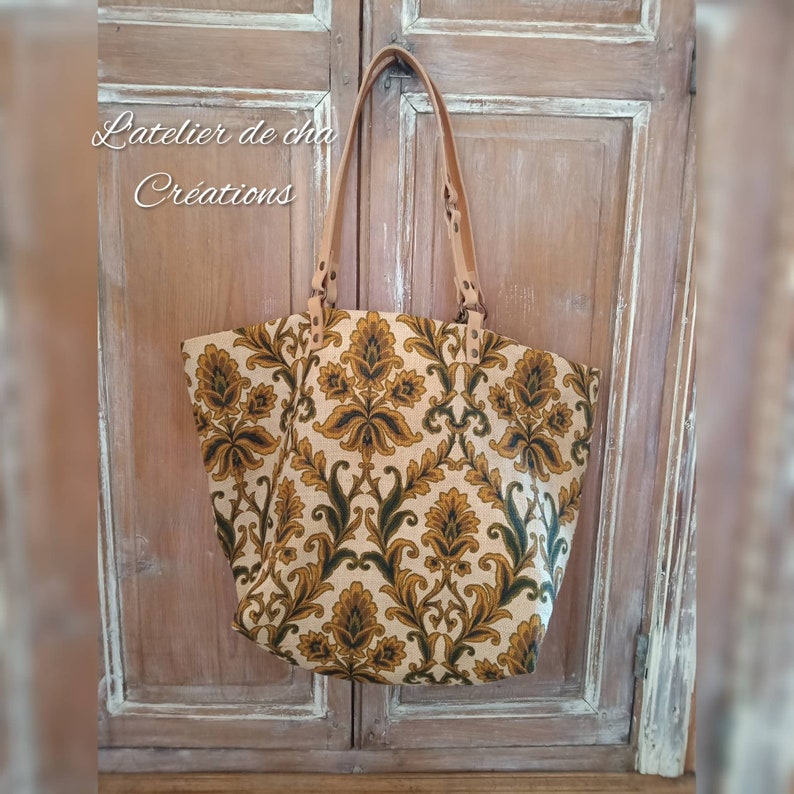 Original burlap bag, leather handles