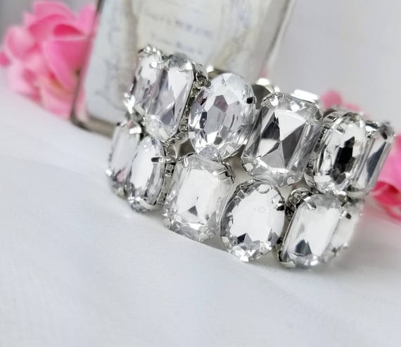 Big Crystal Bracelet Stretch Bridal Bracelet Bridesmaid - Etsy