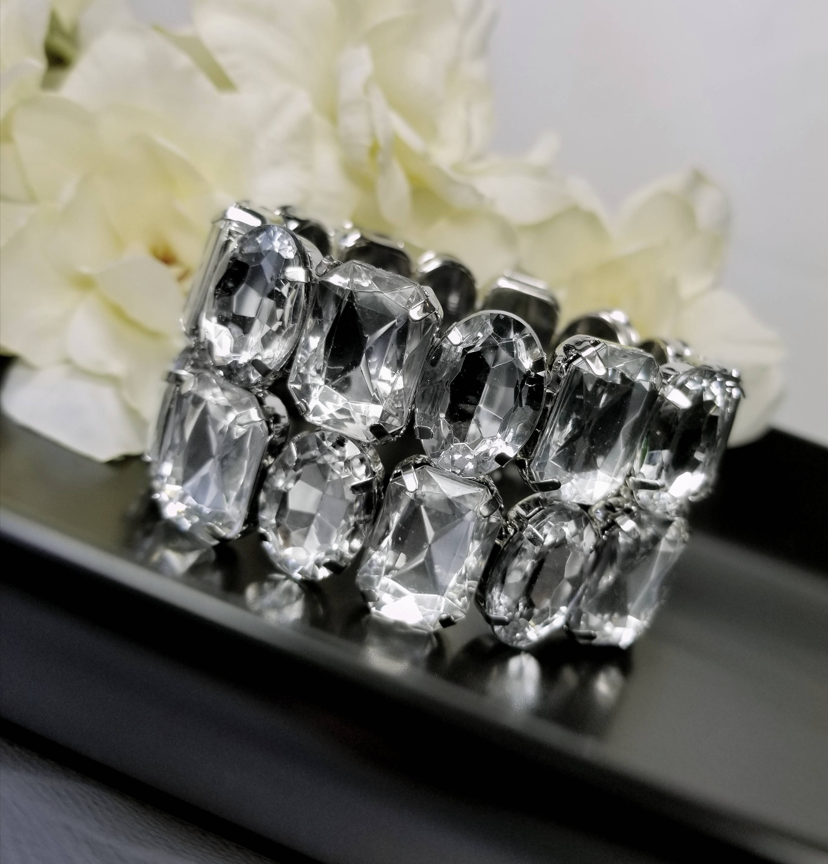 Big Crystal Bracelet Stretch Bridal Bracelet Bridesmaid - Etsy