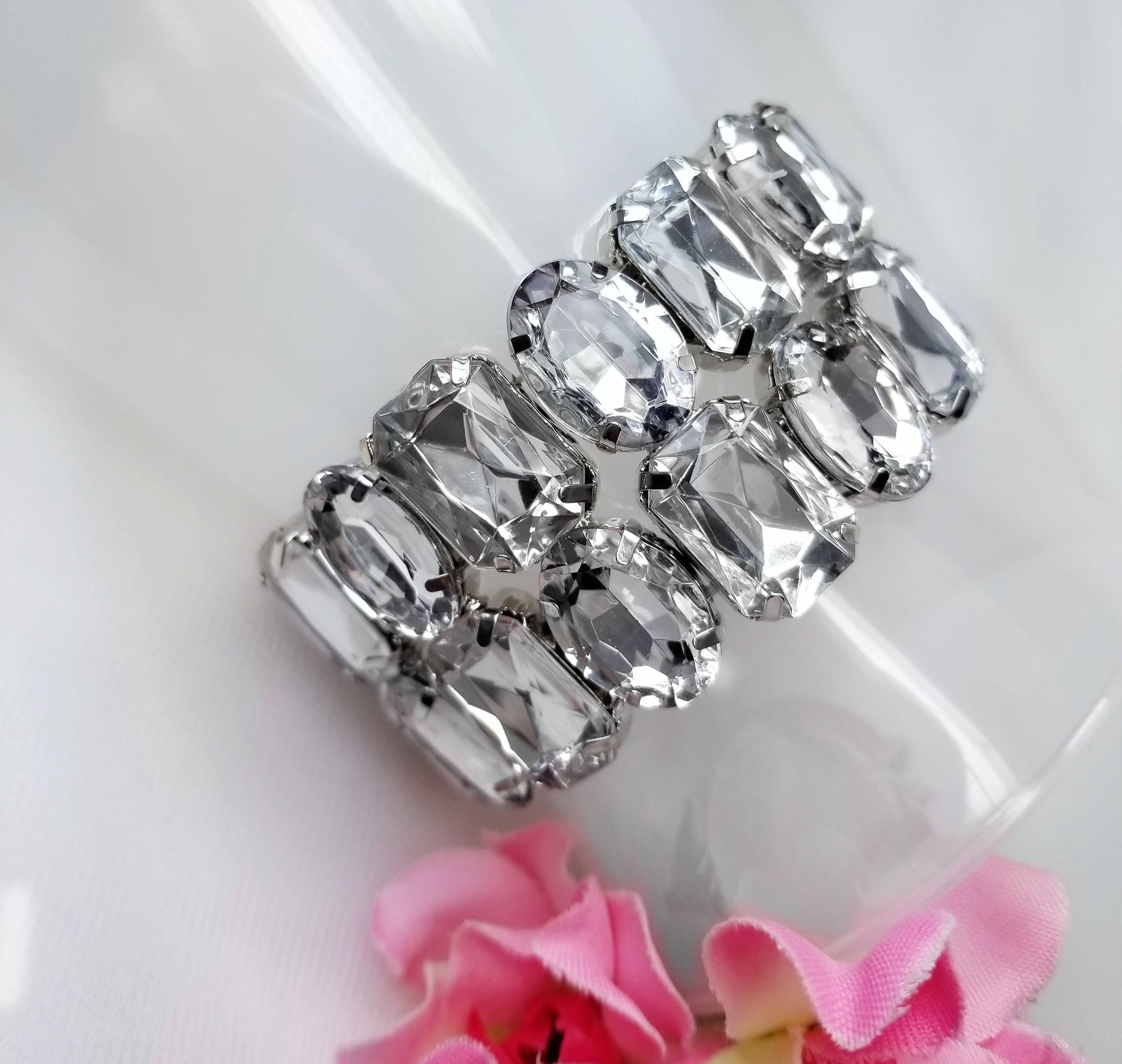 Big Crystal Bracelet Stretch Bridal Bracelet Bridesmaid - Etsy