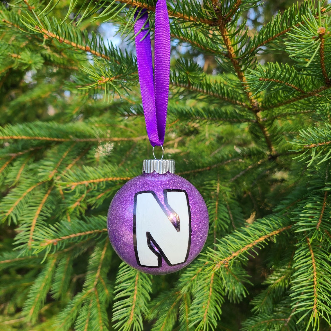 Northwestern University Glass Christmas Ball Ornament Etsy