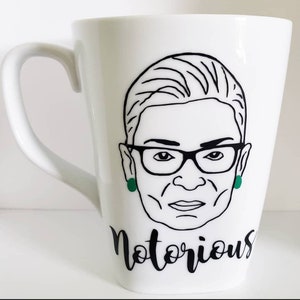 Notorious RBG (Ruth Bader Ginsburg) 13oz White Porcelain Soft Square Coffee or Tea Mug