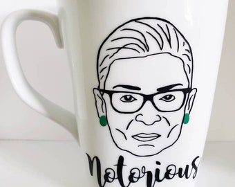Notorious RBG (Ruth Bader Ginsburg) 13oz White Porcelain Soft Square Coffee or Tea Mug