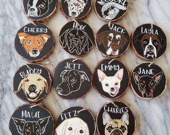 Custom Personalized Pet Dog Portrait Wood Disk Christmas Ornament - approx. 3" x 3"