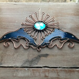 Paradiso Stained Glass Suncatcher Dolphin Dichroic Jewel Handmade Glass Art Home Decor Maximalist Unique Beach Florida Hawaii