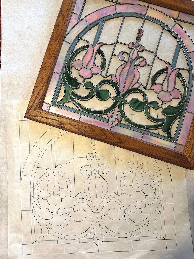 Window Pattern Drawing Victorian Cottage Window Stained Glass Pattern Original DIY PDF Digital ...