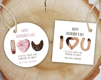 Editable Valentine Favor Tag or Sticker Template, Printable Sweet Treat GiftTags Set, Cute I Love You Happy Valentine's Day, Square or Round