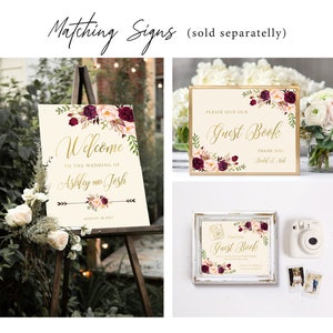 Wedding Guest Book, Burgundy Floral Instant Photo Instax, Polaroid Guestbook, Personalized Gold Foil Sign In Wedding book, Shower Gift image 7