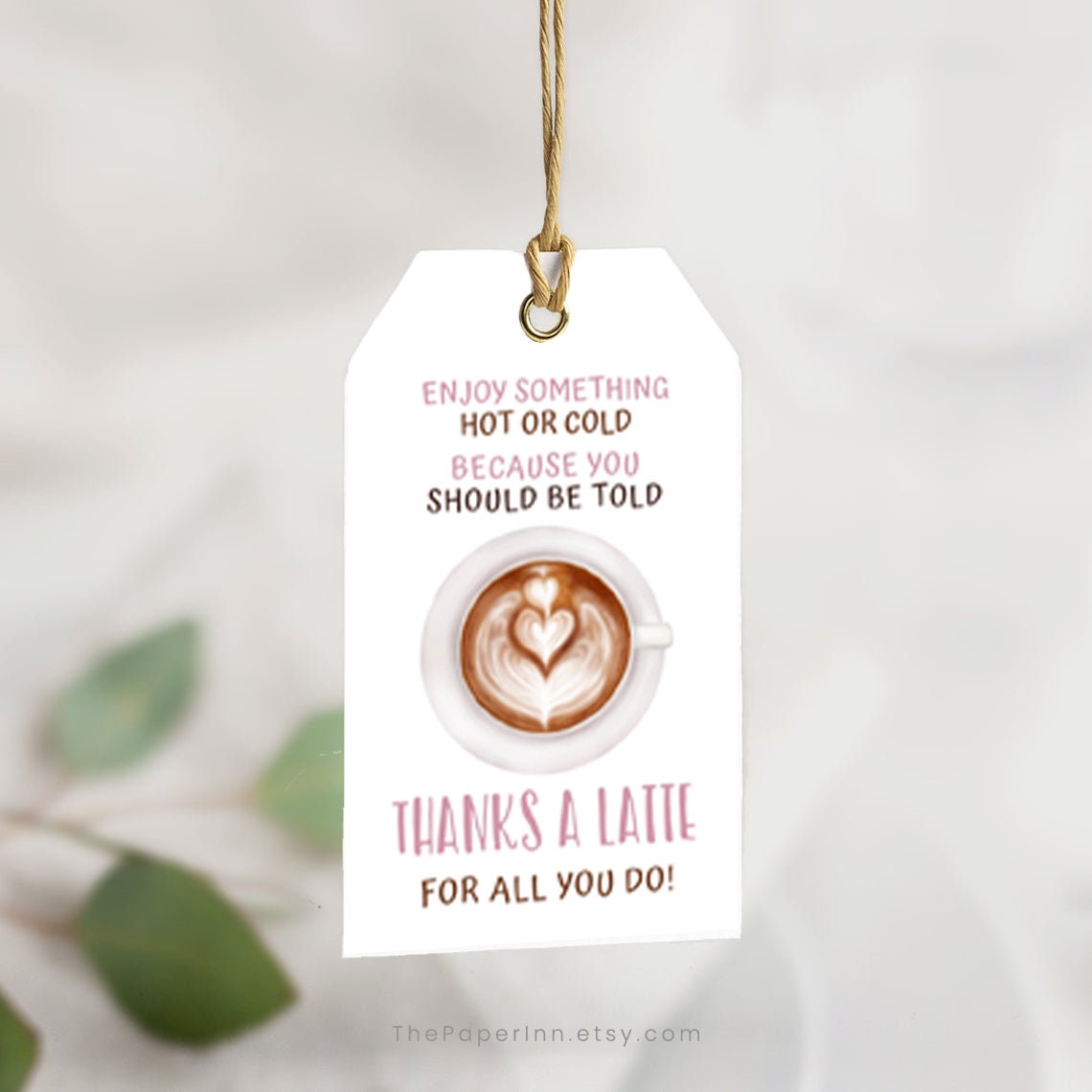Editable Coffee Favor Tag Template, Printable Thanks a Latte Gift Card ...