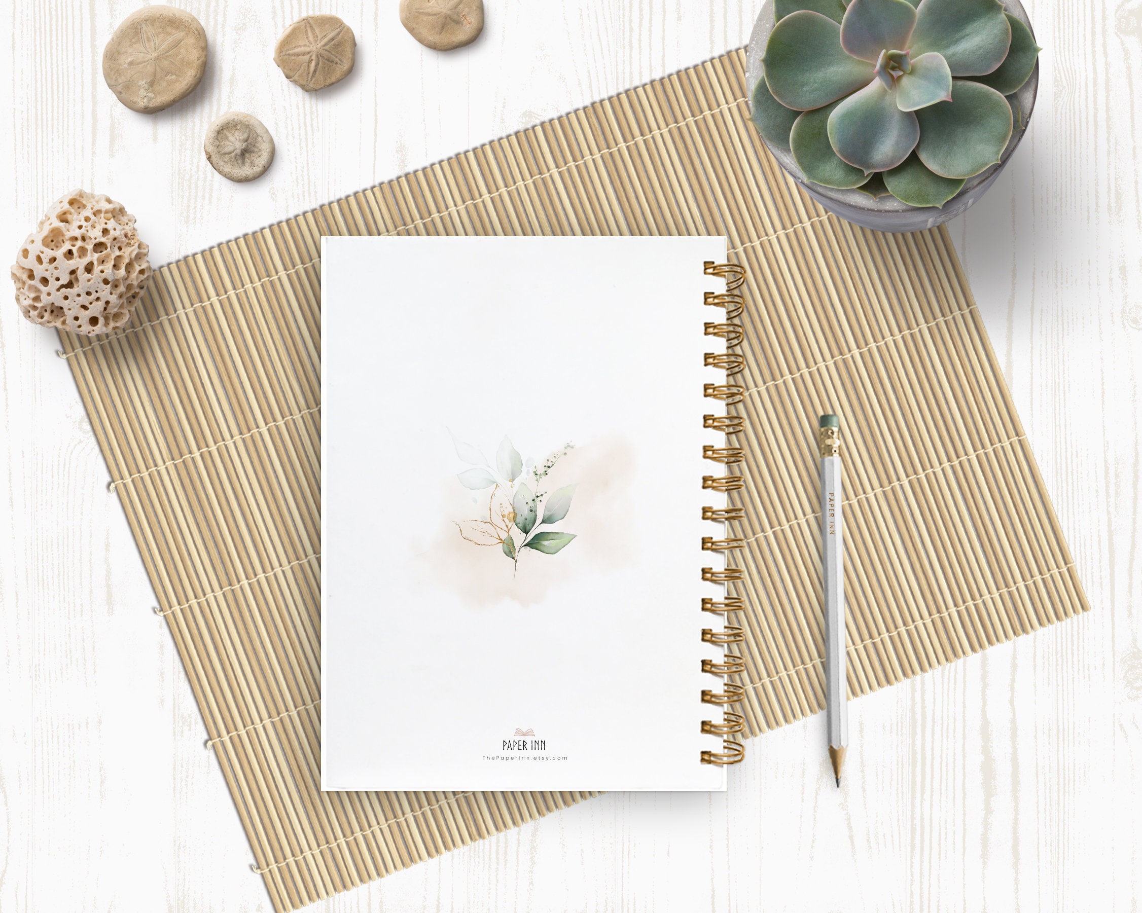 Hard Cover Journal Personalized Notebook Greenery Gold Etsy