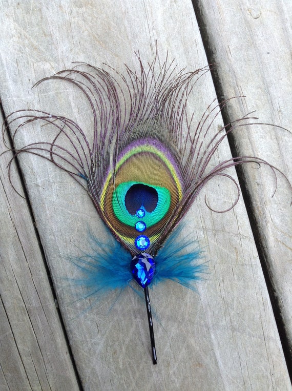 Something Blue Peacock Feather Hair Pin Bridal Hair Pin Etsy