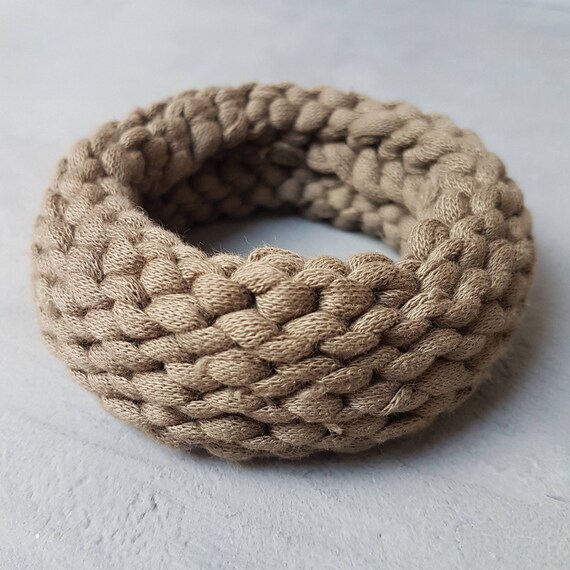 Knitted Bangle Taupe Chunky Bangle Gift For Her Statement Etsy