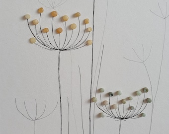 Tall Nurdle seed heads. Collected from beautiful Cornish beaches. Beach clean. Recycle art. Cow parsley. Sweet Cicely. Umbels. Vertical