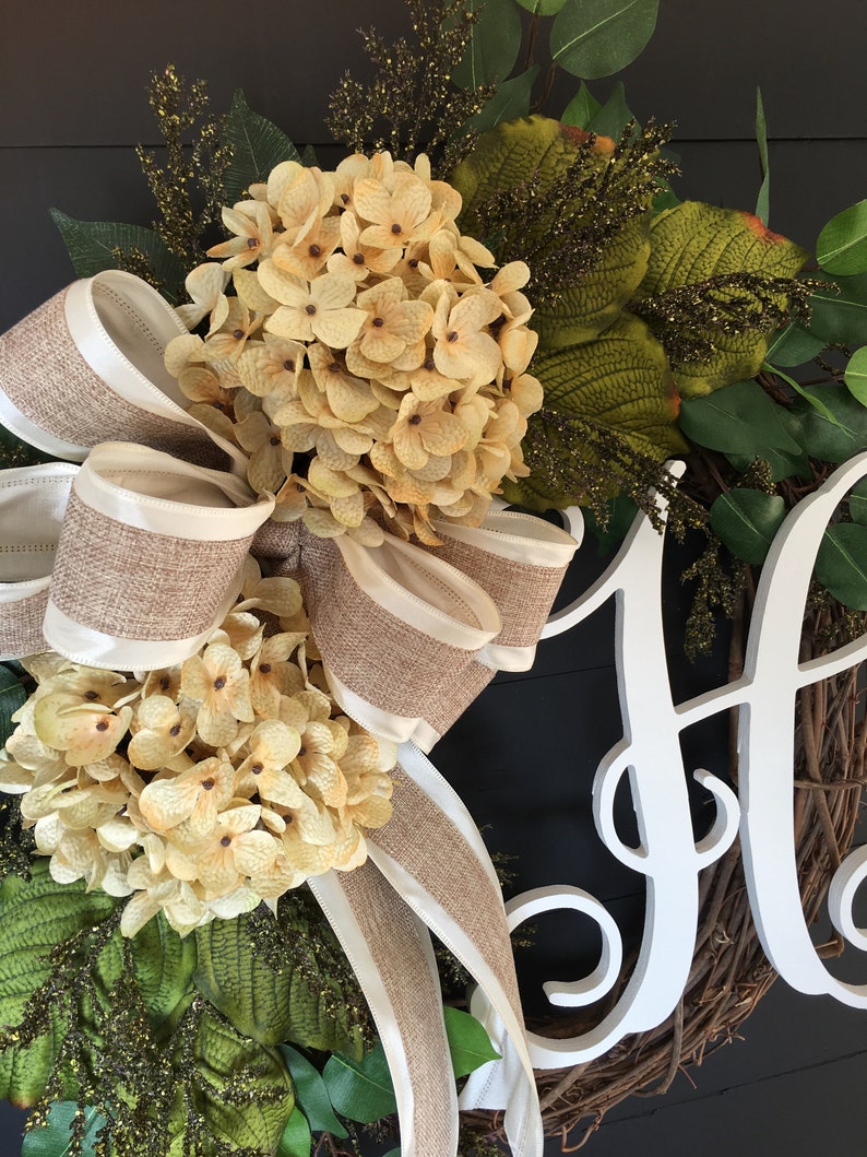 Wreaths For Front Door~ Wreaths For Front Door Year Round~ Hydrangea Wreath~ Monogram Wreaths For Front Door~ Rustic Wreaths For Front Door
