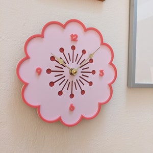 Retro Flower Wall Clock  - Light Pink and Pink - Floral Home Decor Vintage Aesthetic