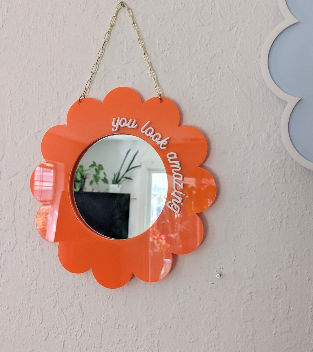 Flower Mirror You Look Amazing Orange Retro Home Decor Etsy