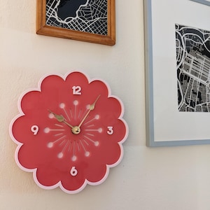 Retro Flower Wall Clock  - Pink and Light Pink - Floral Home Decor Vintage Aesthetic