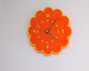 Retro Flower Wall Clock - Orange and Yellow - Retro Home Decor Vintage Aesthetic